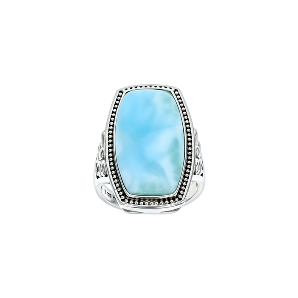 925 Sterling Silver Larimar OutLined Rectangle Ring 7.7 gm